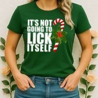 It's Not Going To Lick Itself Funny Candy Cane Christmas Women's T-Shirt thumb 2