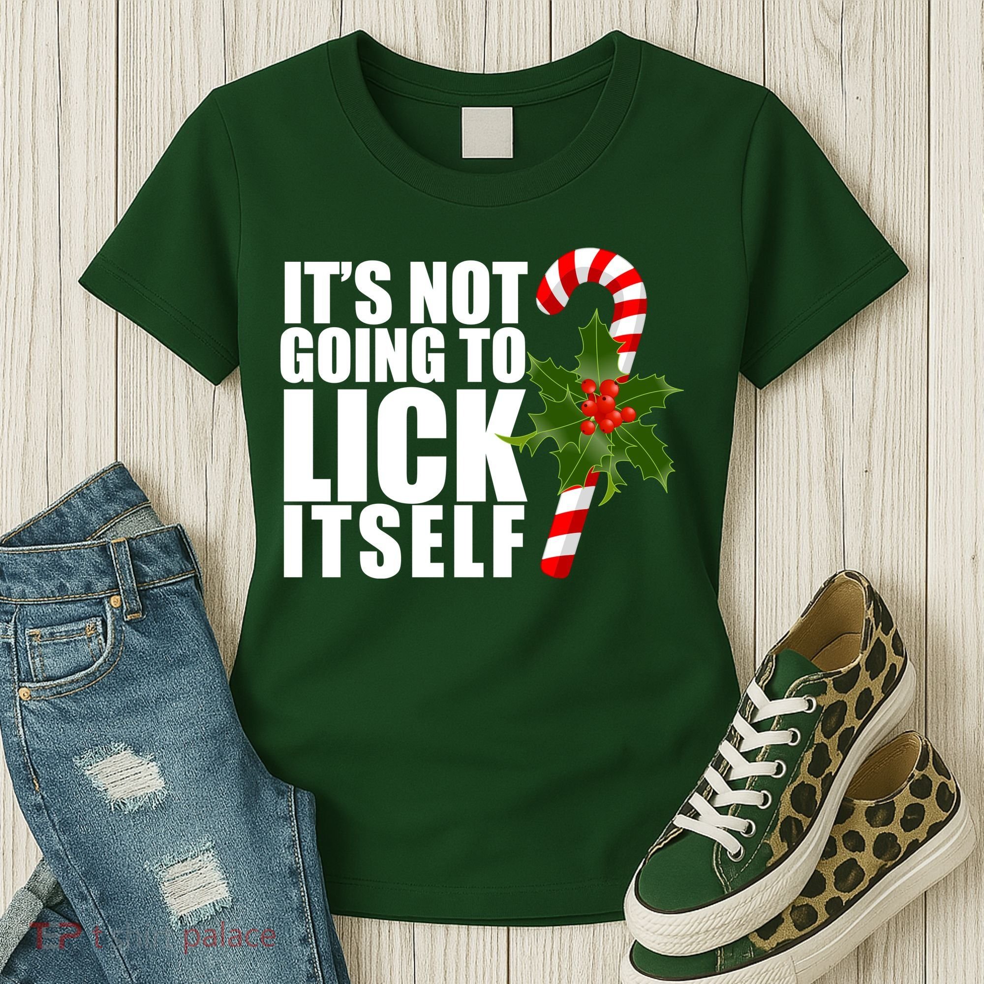 It's Not Going To Lick Itself Funny Candy Cane Christmas Women's T-Shirt