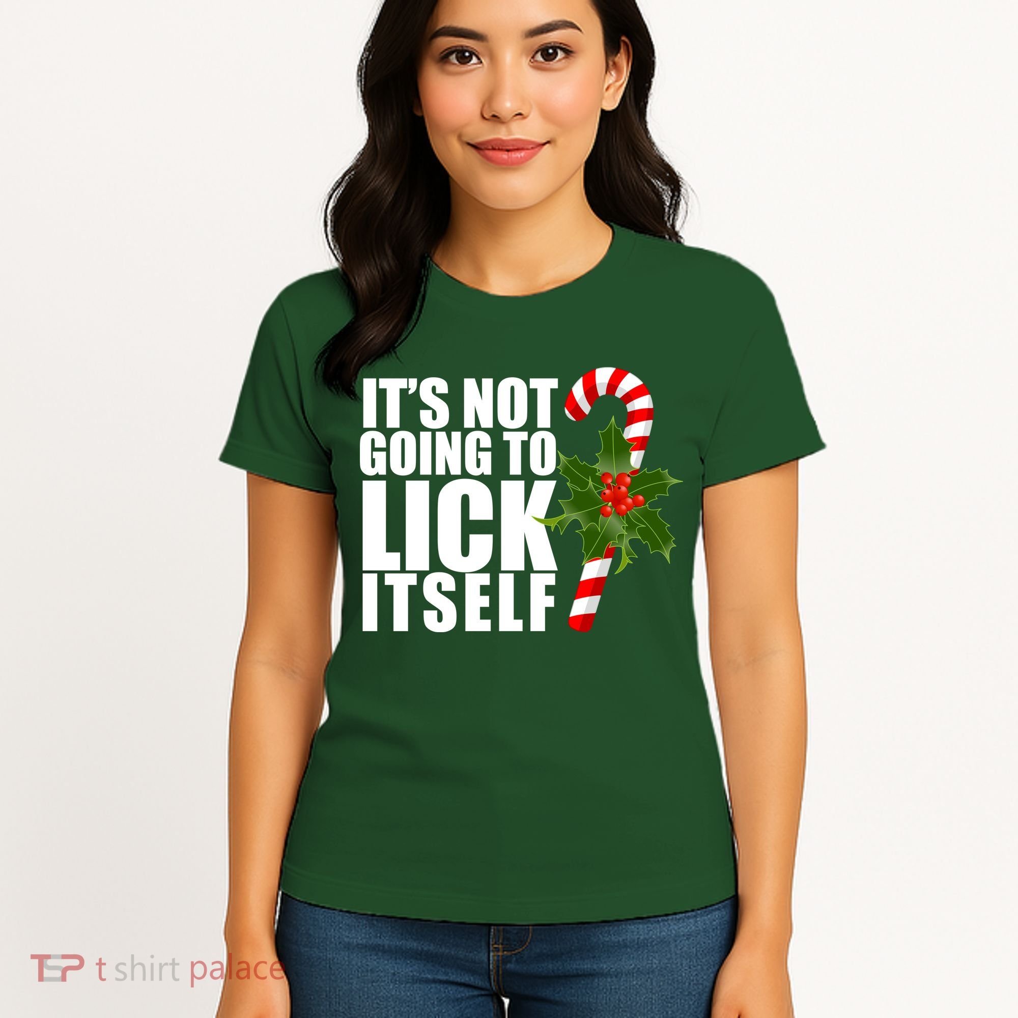 It's Not Going To Lick Itself Funny Candy Cane Christmas Women's T-Shirt