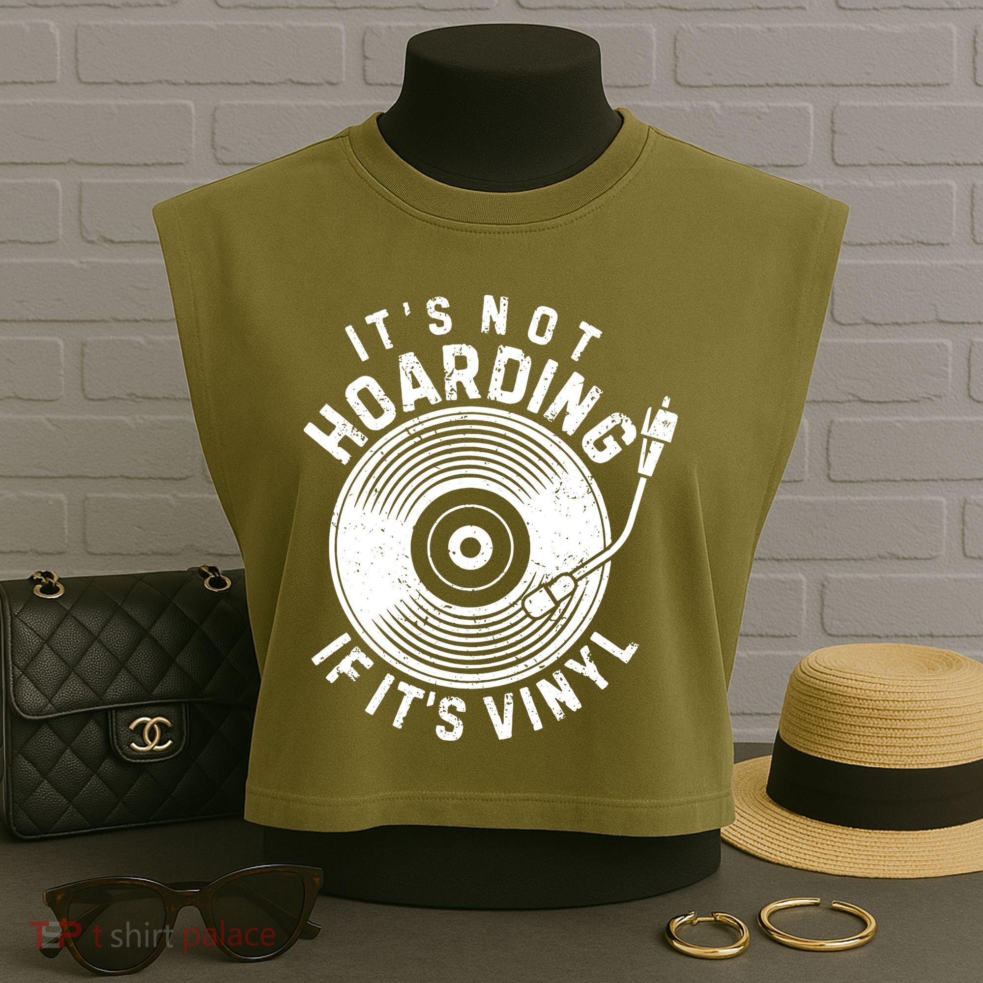 Its Not Hoarding If Its Vinyl Record Lover Collector Garment-Dyed Women's Muscle Tee