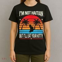 Im Not Haitian But Ill Eat Your Kitty Retro Sunset T-Shirt thumb 4