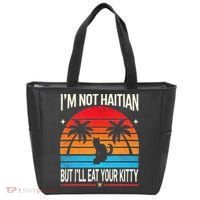 Im Not Haitian But Ill Eat Your Kitty Retro Sunset Tote Bag thumb 0