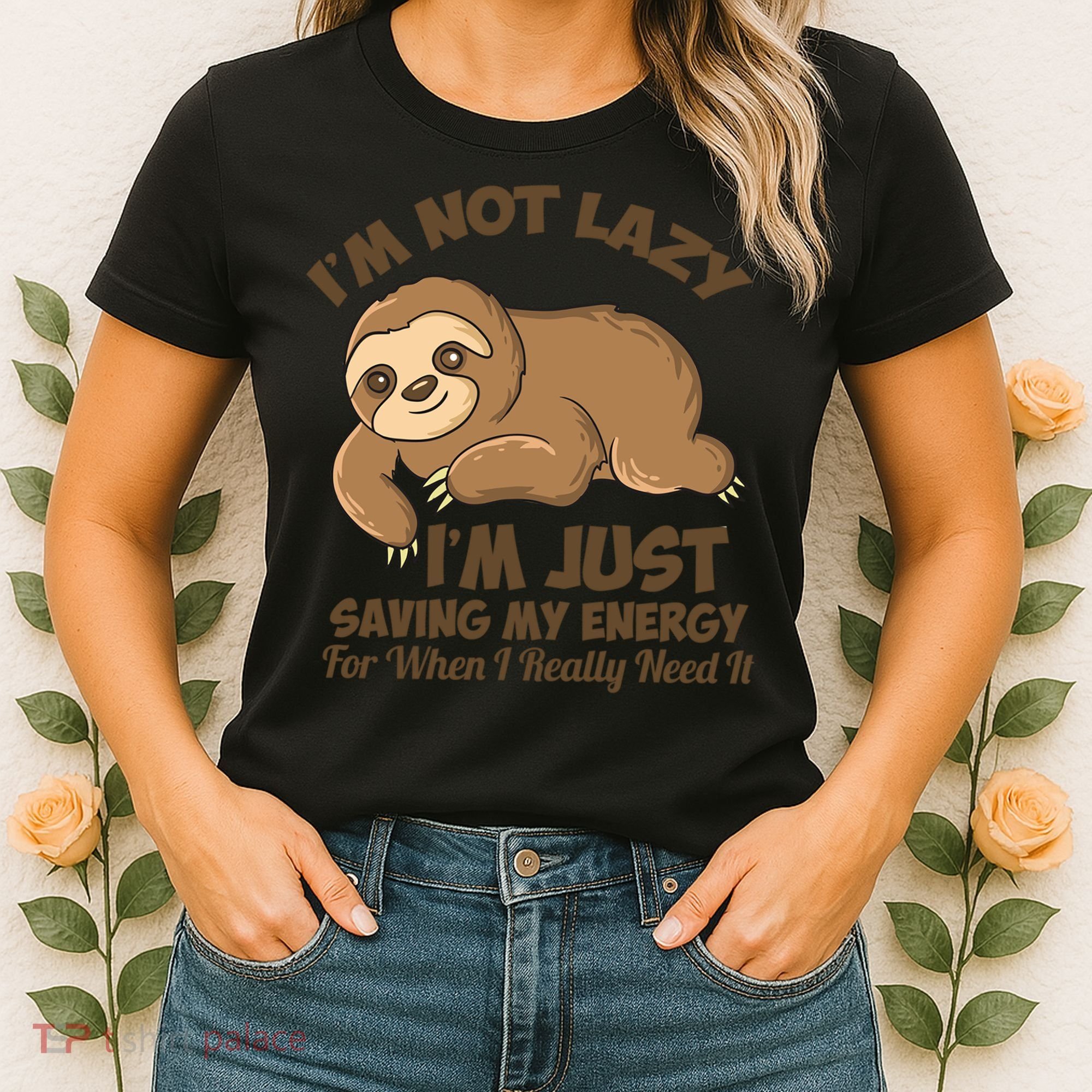 I'm Not Lazy I'm Just Saving My Energy Funny Sloth Saying  Women's T-Shirt