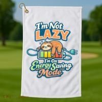 I'm Not Lazy I'm On Energy Saving Mode Funny Sloth Golf Towel thumb 1