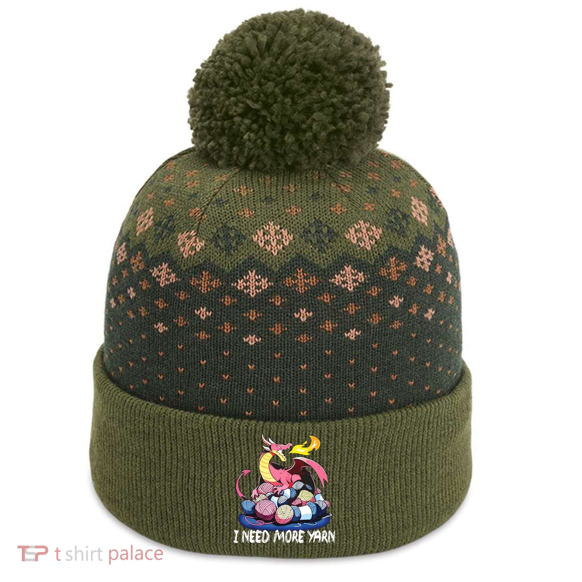 I Need More Yarn Funny Dragon Knitting Quilting The Baniff Cuffed Pom Beanie