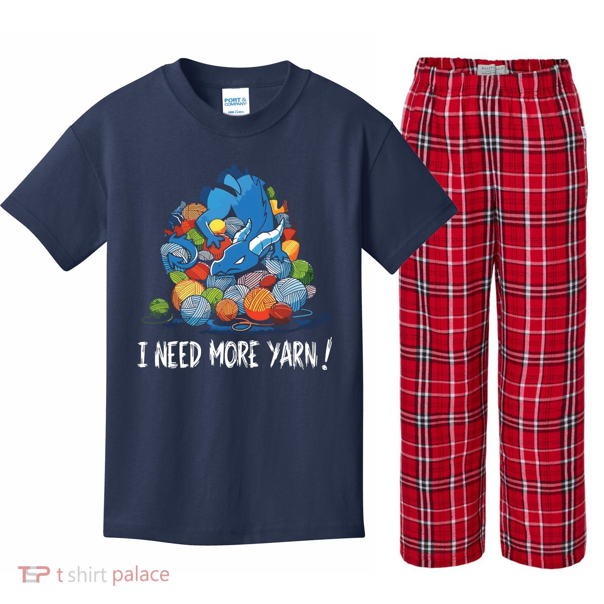 I Need More Yarn Dragon Kids Plaid Pajama Set