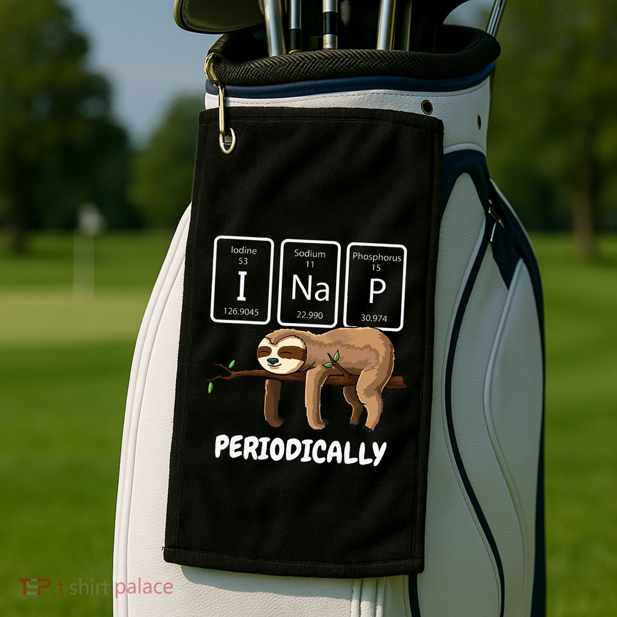 I Nap Periodically Science Sloth Periodic Table Elements Golf Towel