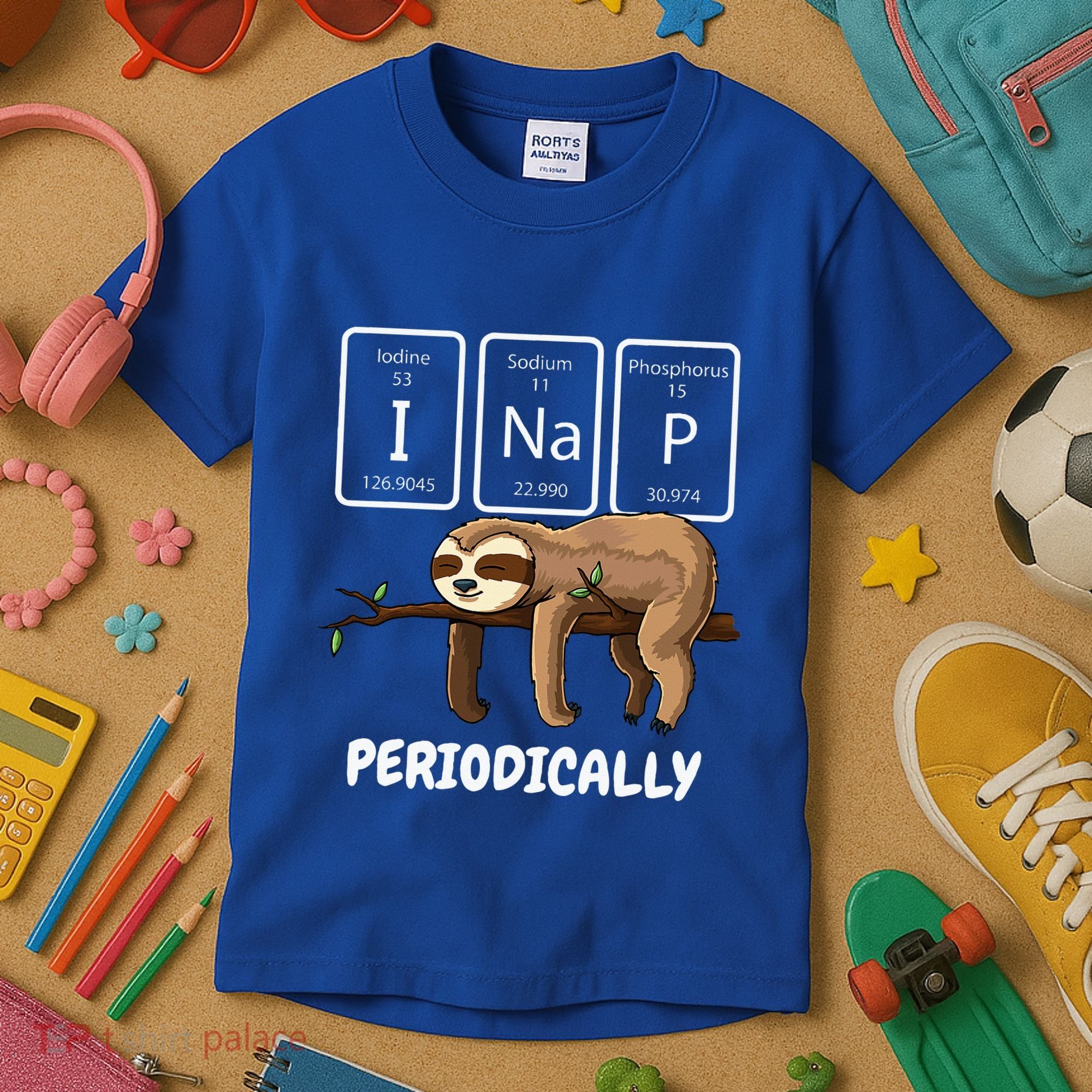 I Nap Periodically Science Sloth Periodic Table Elements Kids T-Shirt