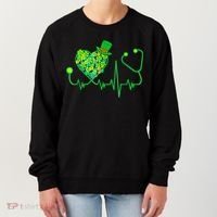 Irish Nurse Stethoscope Heartbeat Shamrock St Patricks Day Women's Sweatshirt thumb 0