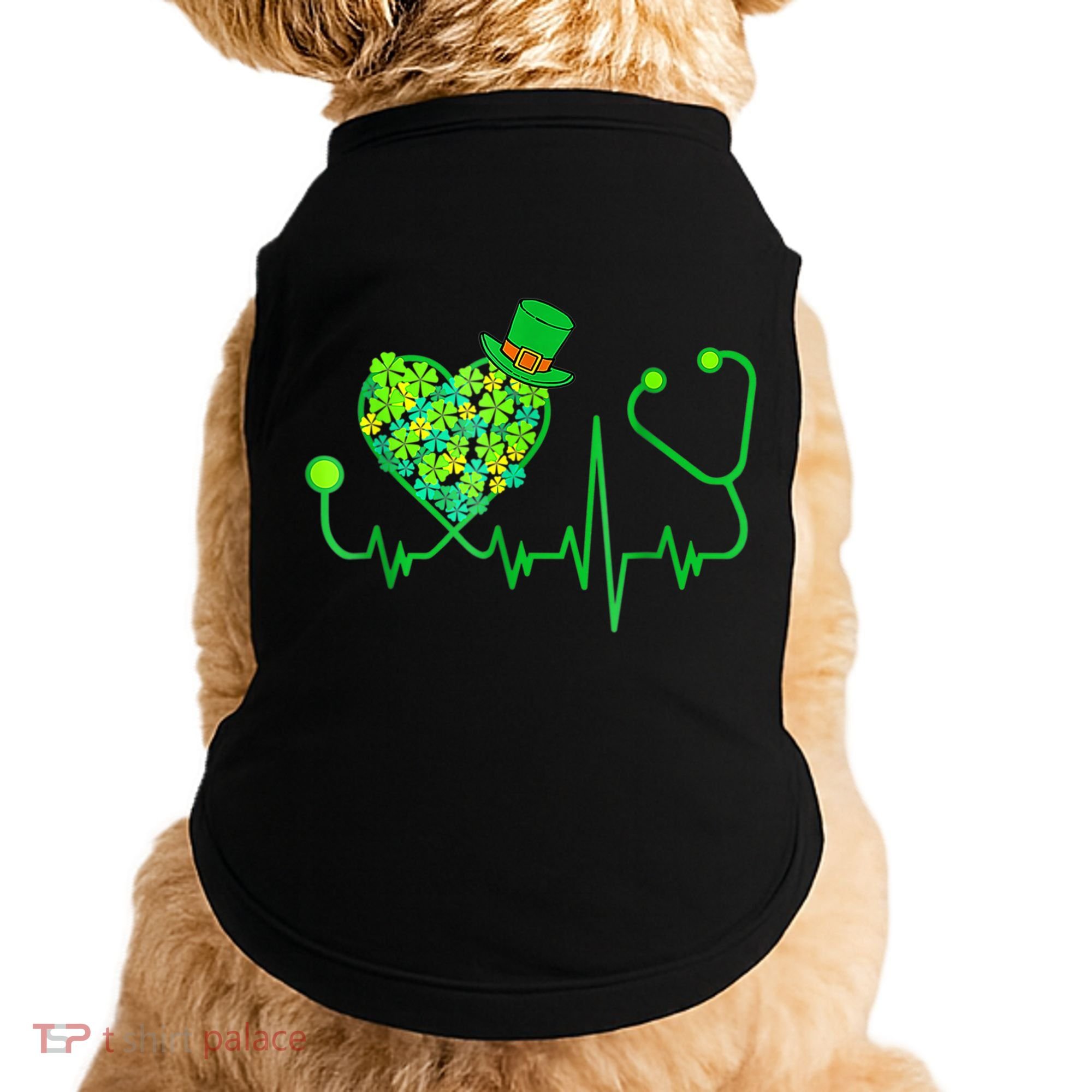 Irish Nurse Stethoscope Heartbeat Shamrock St Patricks Day Doggie Tank