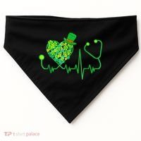 Irish Nurse Stethoscope Heartbeat Shamrock St Patricks Day USA-Made Doggie Bandana thumb 0