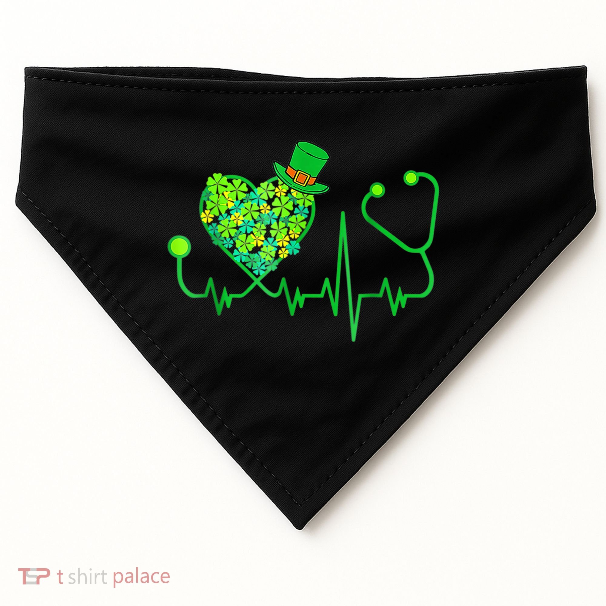Irish Nurse Stethoscope Heartbeat Shamrock St Patricks Day USA-Made Doggie Bandana