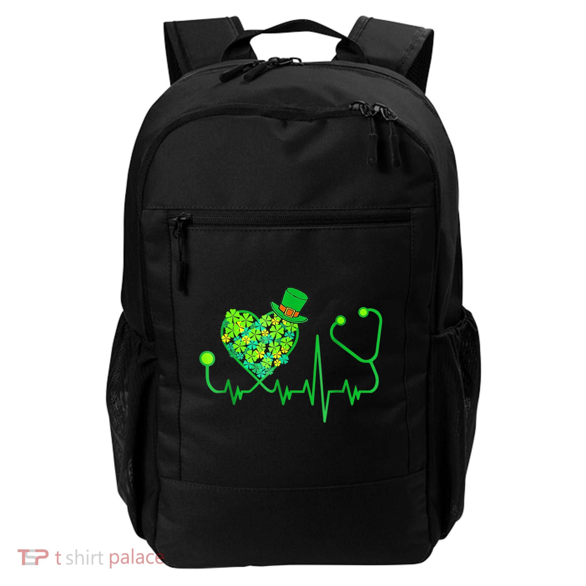 Irish Nurse Stethoscope Heartbeat Shamrock St Patricks Day Backpack