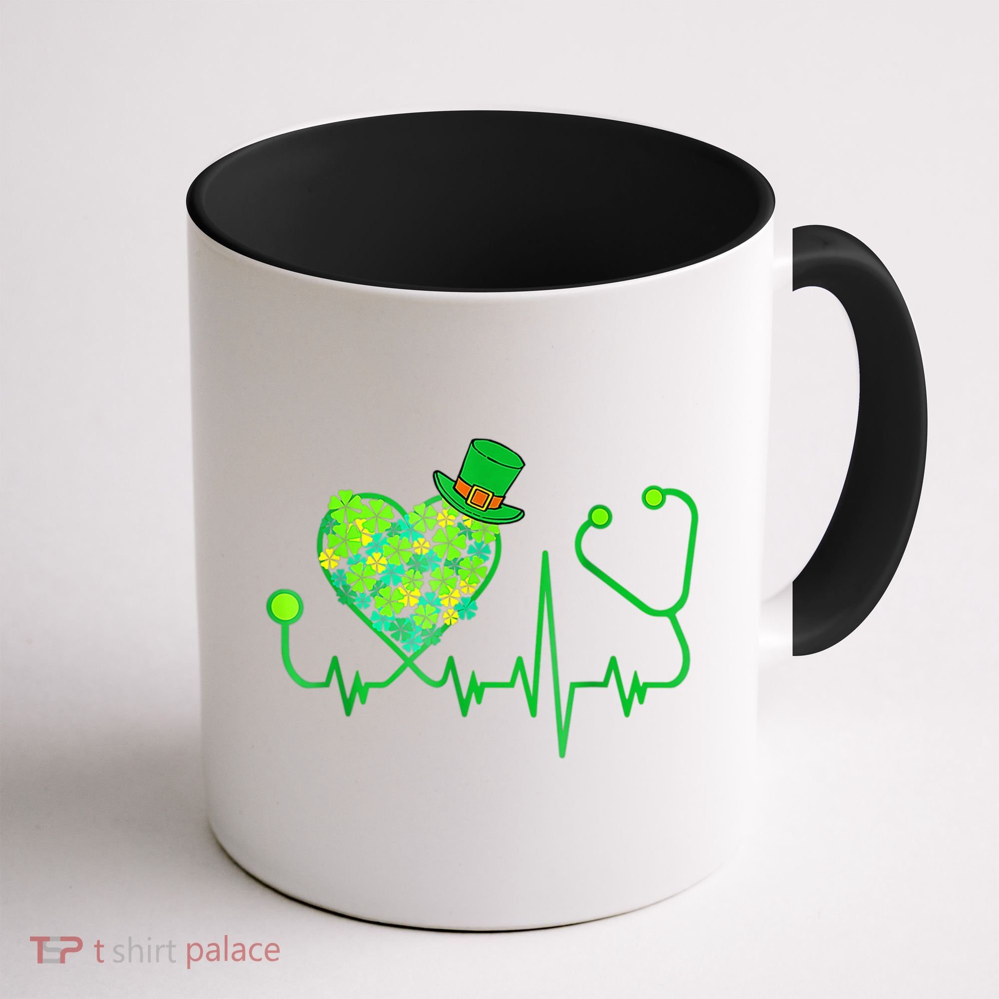 Irish Nurse Stethoscope Heartbeat Shamrock St Patricks Day Coffee Mug