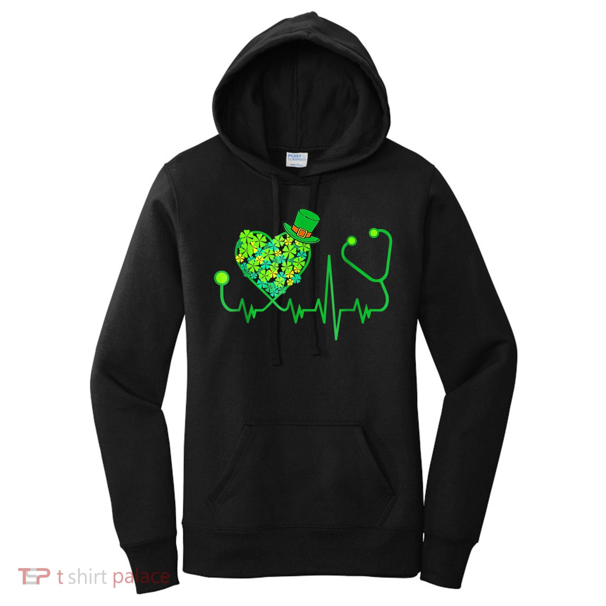 Irish Nurse Stethoscope Heartbeat Shamrock St Patricks Day Women's Hoodie