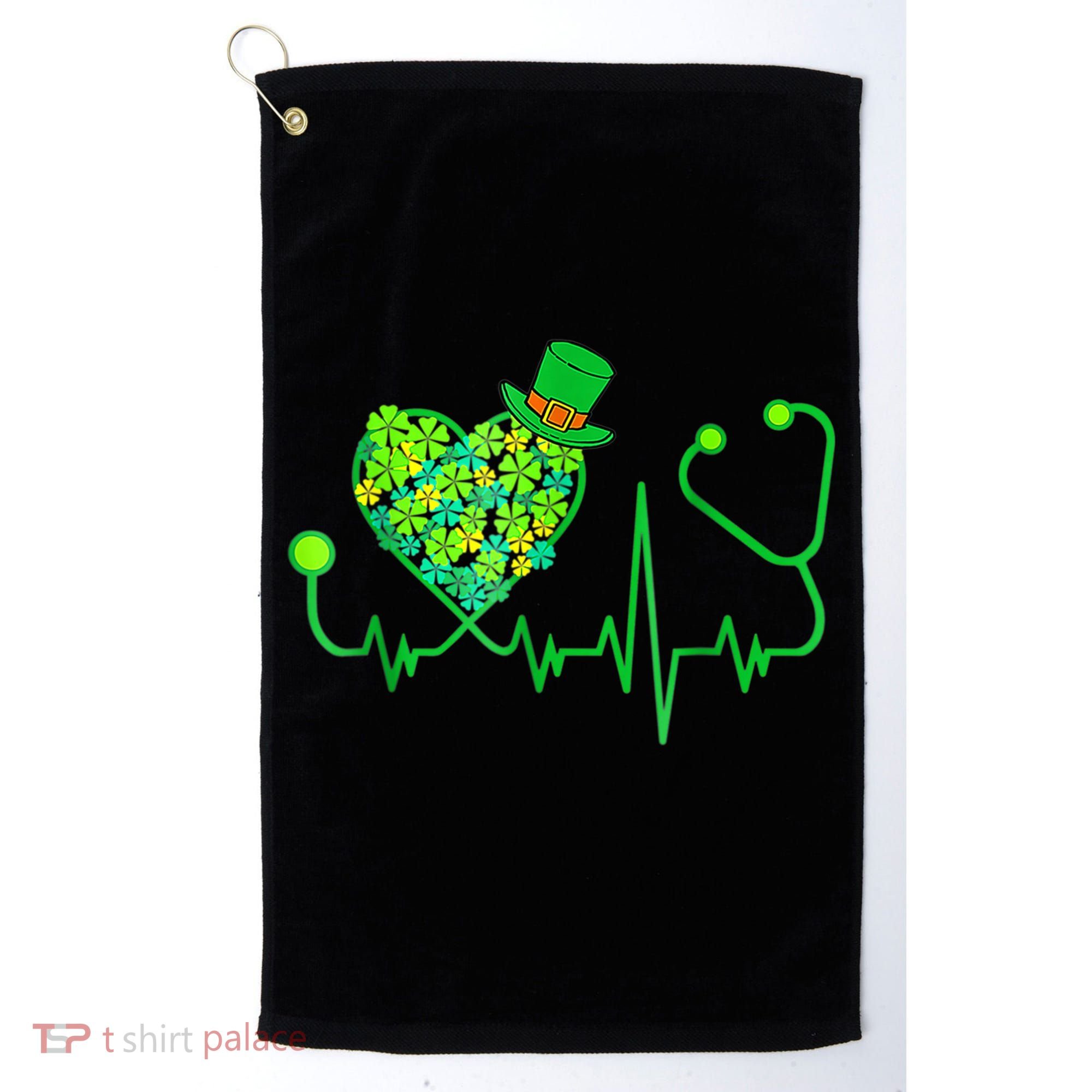 Irish Nurse Stethoscope Heartbeat Shamrock St Patricks Day Golf Towel