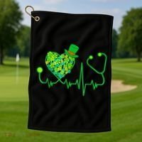 Irish Nurse Stethoscope Heartbeat Shamrock St Patricks Day Golf Towel thumb 1