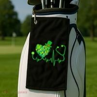 Irish Nurse Stethoscope Heartbeat Shamrock St Patricks Day Golf Towel thumb 2