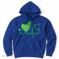 Irish Nurse Stethoscope Heartbeat Shamrock St Patricks Day Hoodie thumb 0