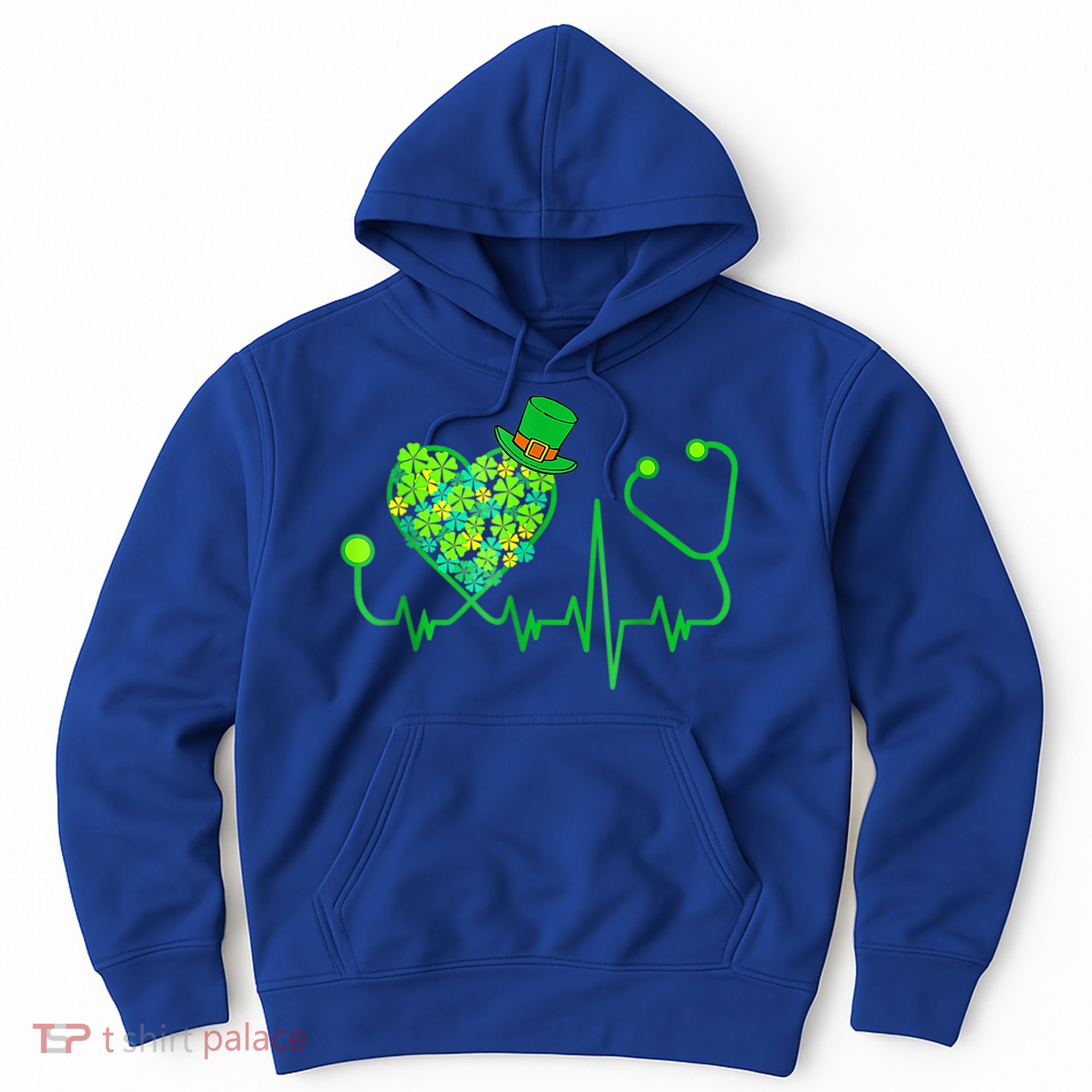 Irish Nurse Stethoscope Heartbeat Shamrock St Patricks Day Hoodie