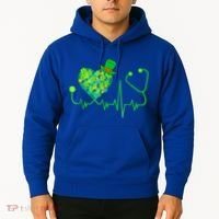 Irish Nurse Stethoscope Heartbeat Shamrock St Patricks Day Hoodie thumb 2