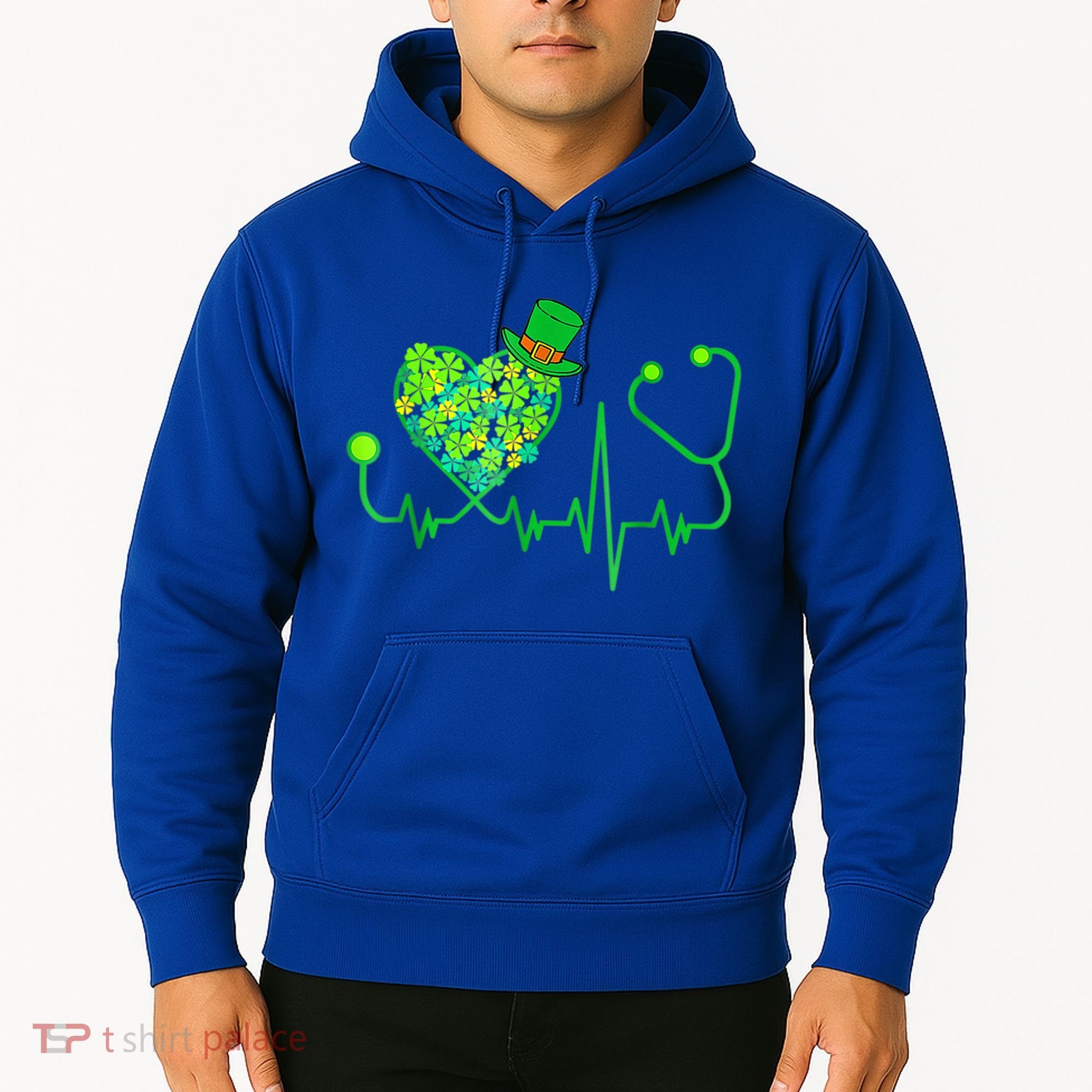 Irish Nurse Stethoscope Heartbeat Shamrock St Patricks Day Hoodie