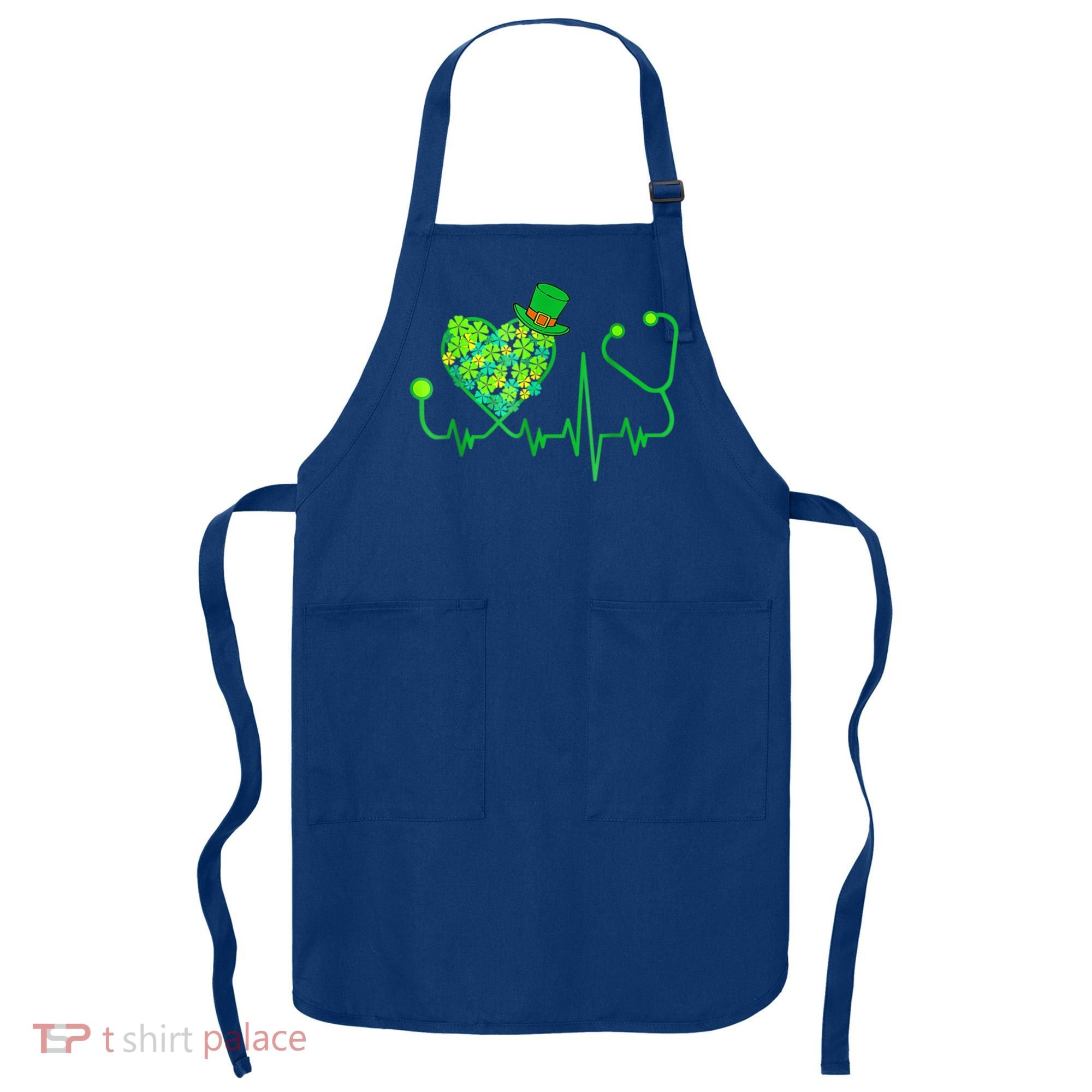 Irish Nurse Stethoscope Heartbeat Shamrock St Patricks Day Apron