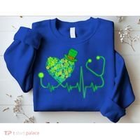 Irish Nurse Stethoscope Heartbeat Shamrock St Patricks Day Sweatshirt thumb 2