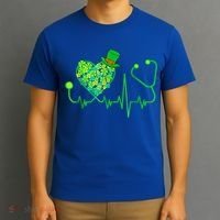 Irish Nurse Stethoscope Heartbeat Shamrock St Patricks Day T-Shirt thumb 3