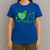Irish Nurse Stethoscope Heartbeat Shamrock St Patricks Day T-Shirt thumb 4