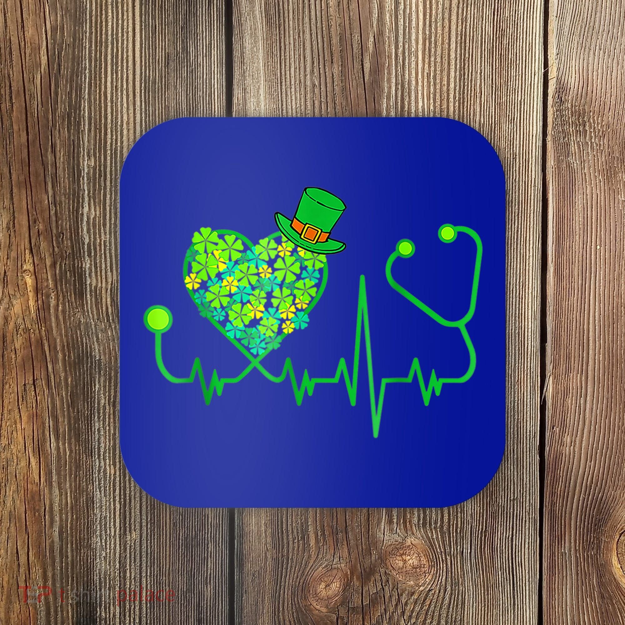 Irish Nurse Stethoscope Heartbeat Shamrock St Patricks Day Coaster