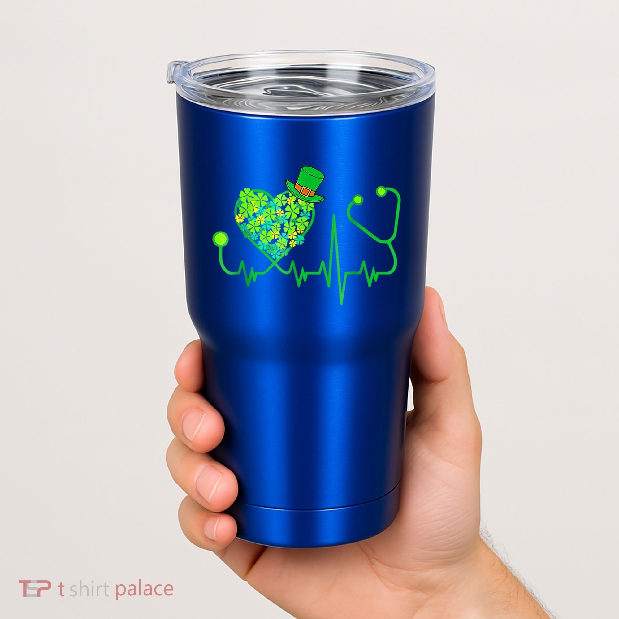 Irish Nurse Stethoscope Heartbeat Shamrock St Patricks Day Tumbler