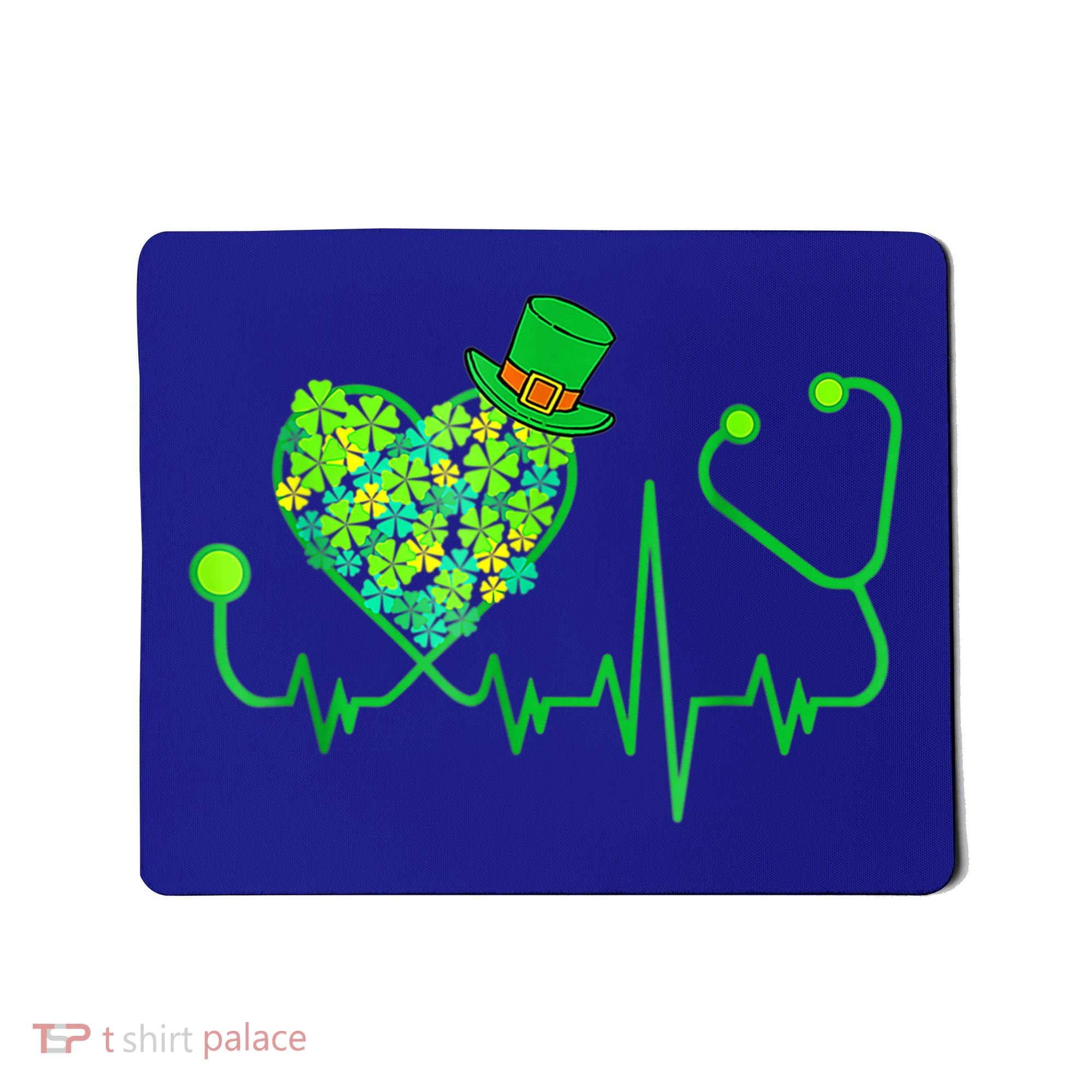 Irish Nurse Stethoscope Heartbeat Shamrock St Patricks Day Mousepad