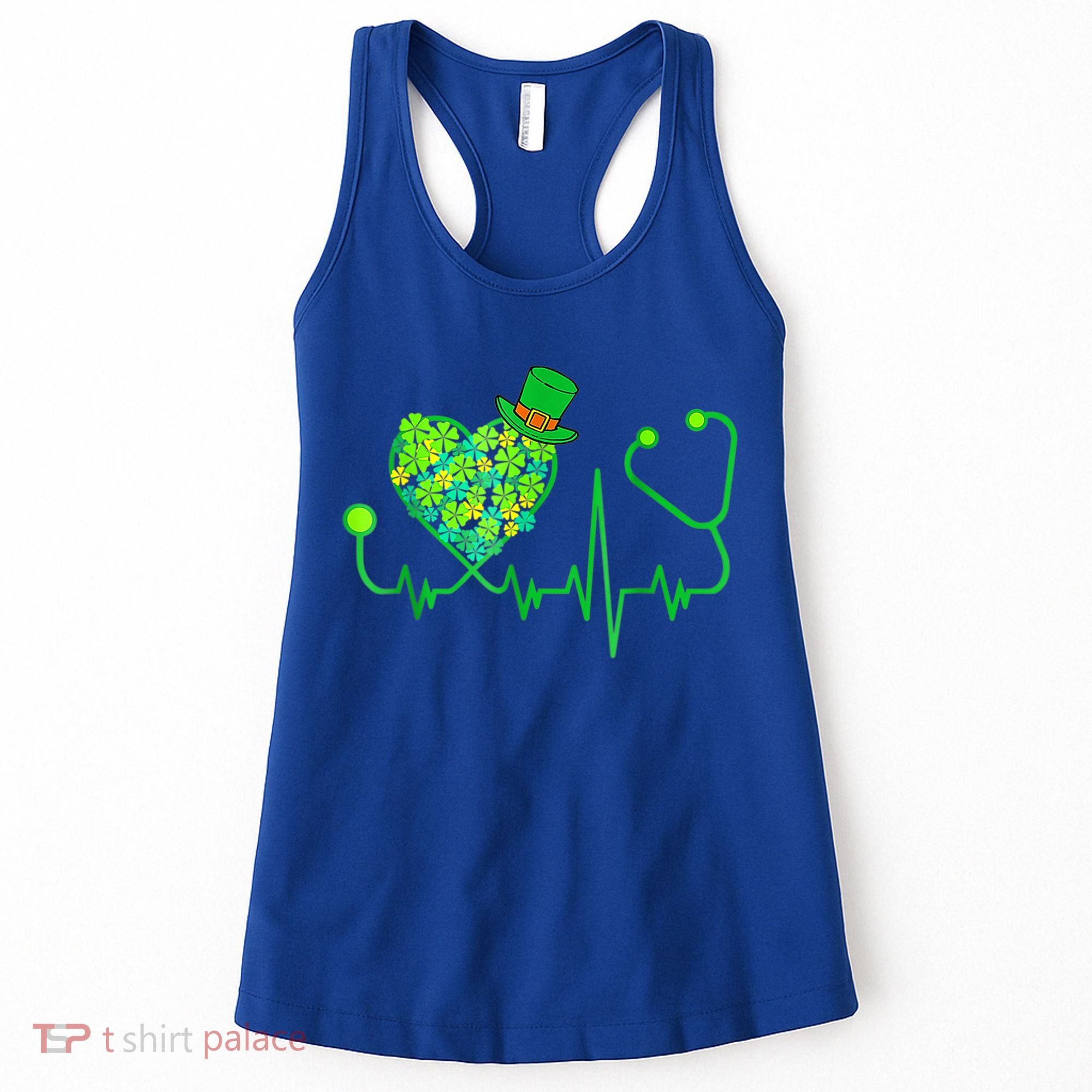 Irish Nurse Stethoscope Heartbeat Shamrock St Patricks Day Women's Tank Top