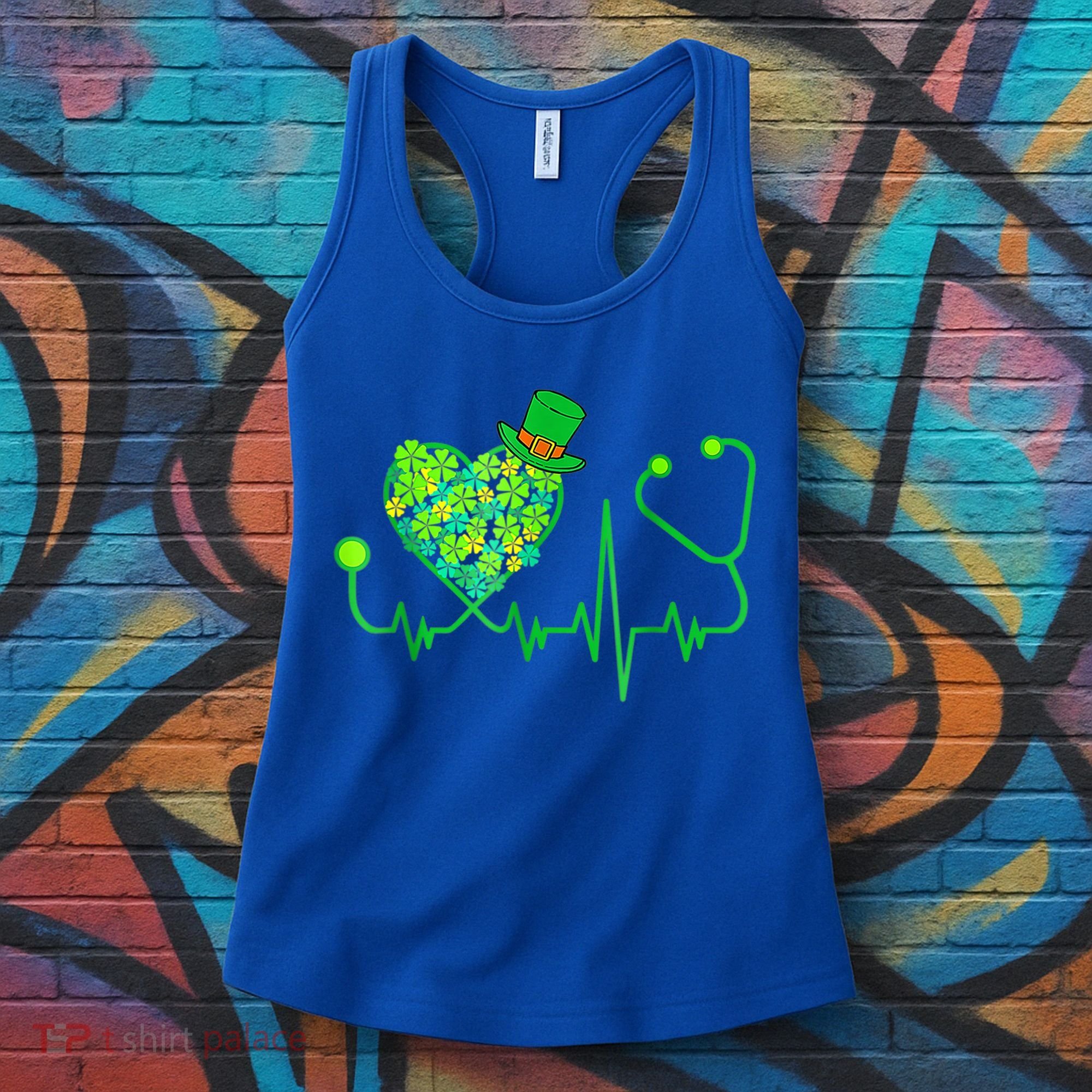 Irish Nurse Stethoscope Heartbeat Shamrock St Patricks Day Women's Tank Top