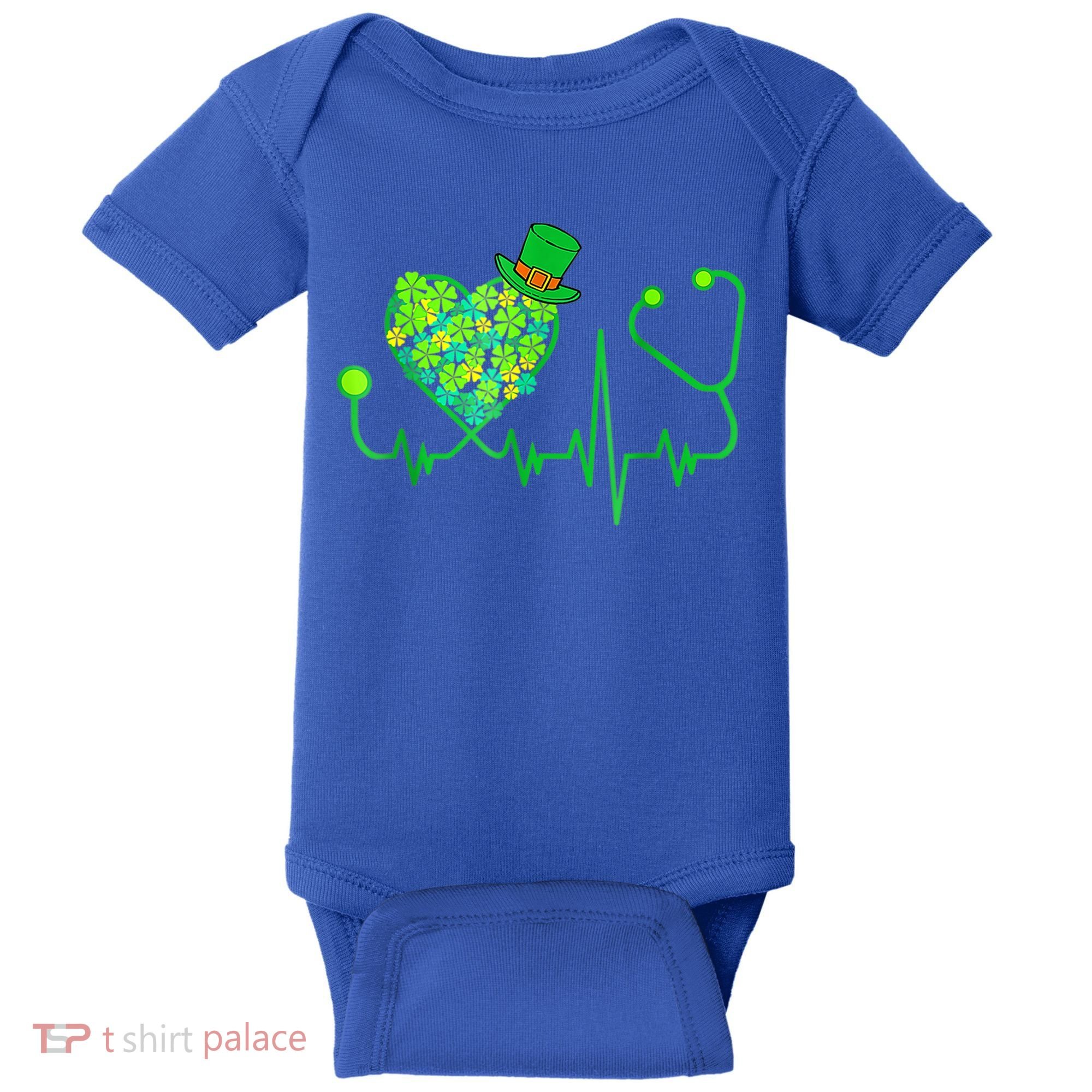 Irish Nurse Stethoscope Heartbeat Shamrock St Patricks Day Baby Bodysuit