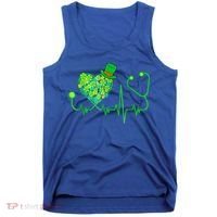 Irish Nurse Stethoscope Heartbeat Shamrock St Patricks Day Tank Top thumb 0