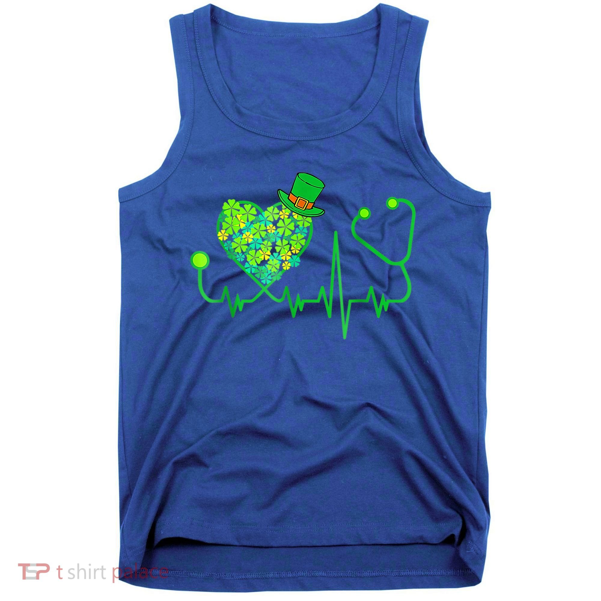 Irish Nurse Stethoscope Heartbeat Shamrock St Patricks Day Tank Top
