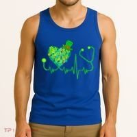 Irish Nurse Stethoscope Heartbeat Shamrock St Patricks Day Tank Top thumb 3