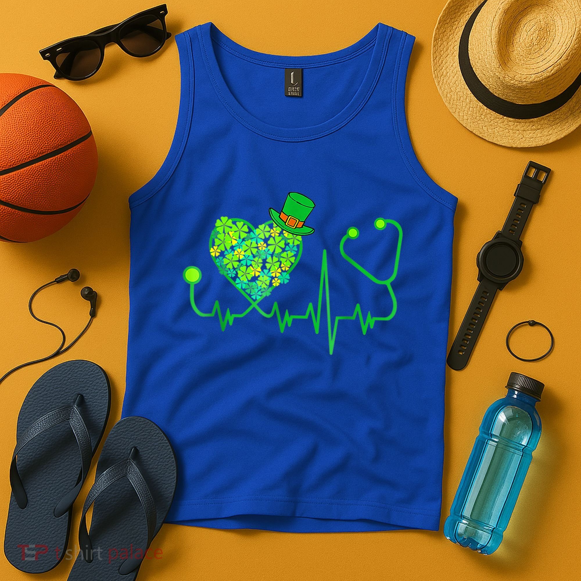 Irish Nurse Stethoscope Heartbeat Shamrock St Patricks Day Tank Top