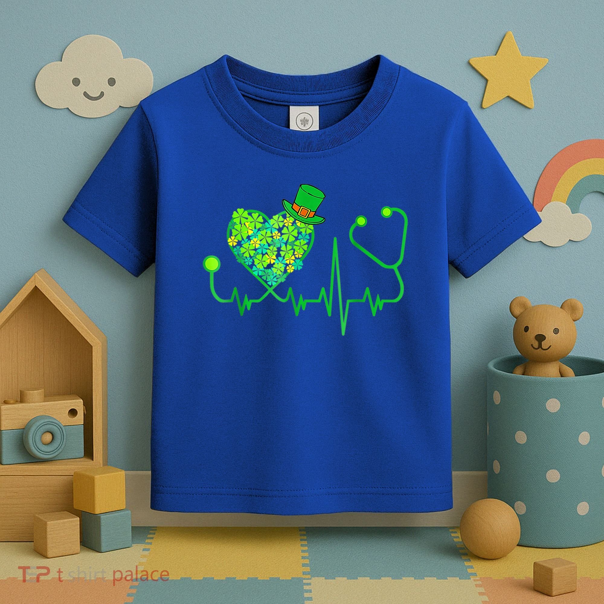 Irish Nurse Stethoscope Heartbeat Shamrock St Patricks Day Toddler T-Shirt