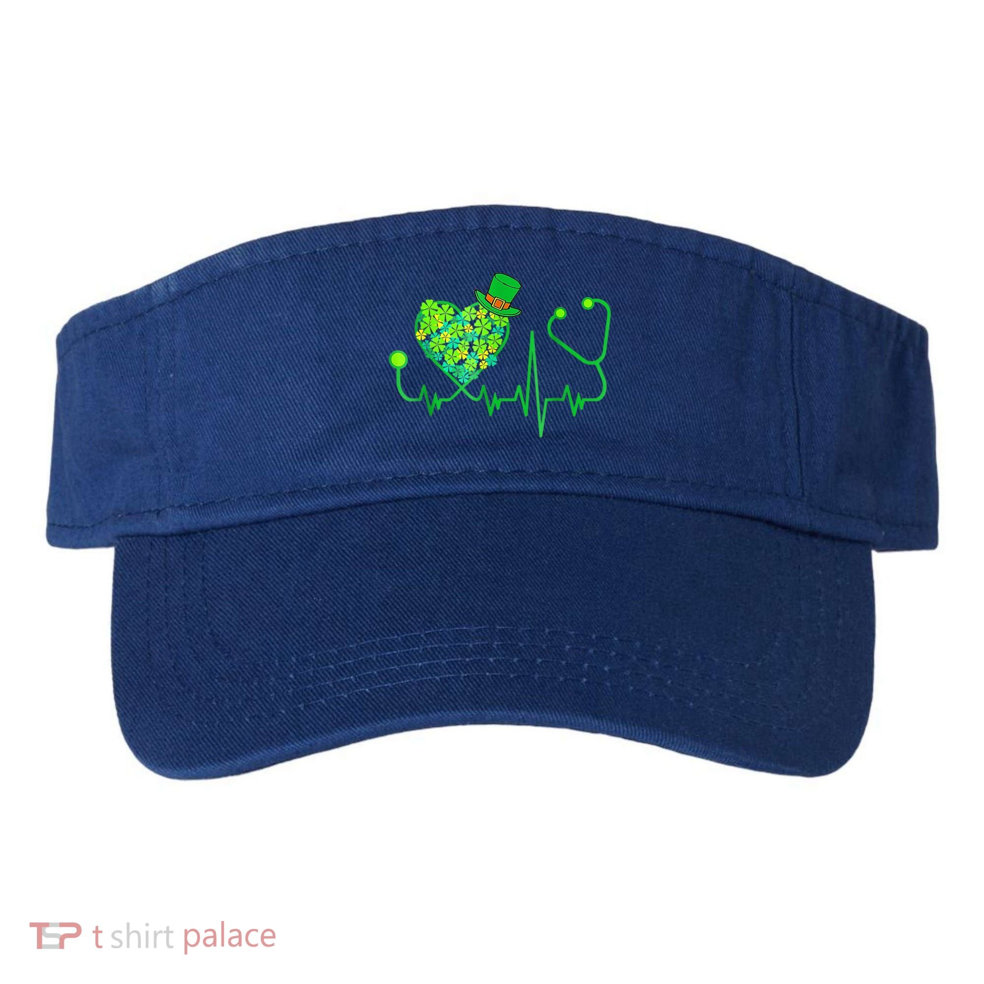 Irish Nurse Stethoscope Heartbeat Shamrock St Patricks Day Visor