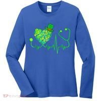 Irish Nurse Stethoscope Heartbeat Shamrock St Patricks Day Women's Long Sleeve Shirt thumb 0
