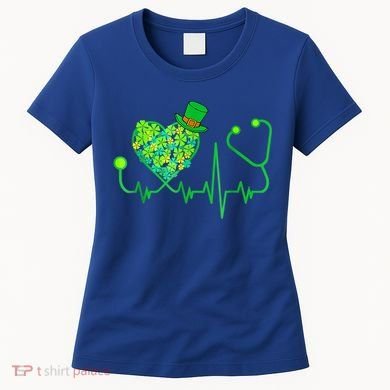 Irish Nurse Stethoscope Heartbeat Shamrock St Patricks Day Women's T-Shirt