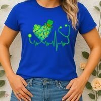 Irish Nurse Stethoscope Heartbeat Shamrock St Patricks Day Women's T-Shirt thumb 2