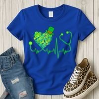 Irish Nurse Stethoscope Heartbeat Shamrock St Patricks Day Women's T-Shirt thumb 3