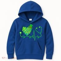 Irish Nurse Stethoscope Heartbeat Shamrock St Patricks Day Kids Hoodie thumb 0