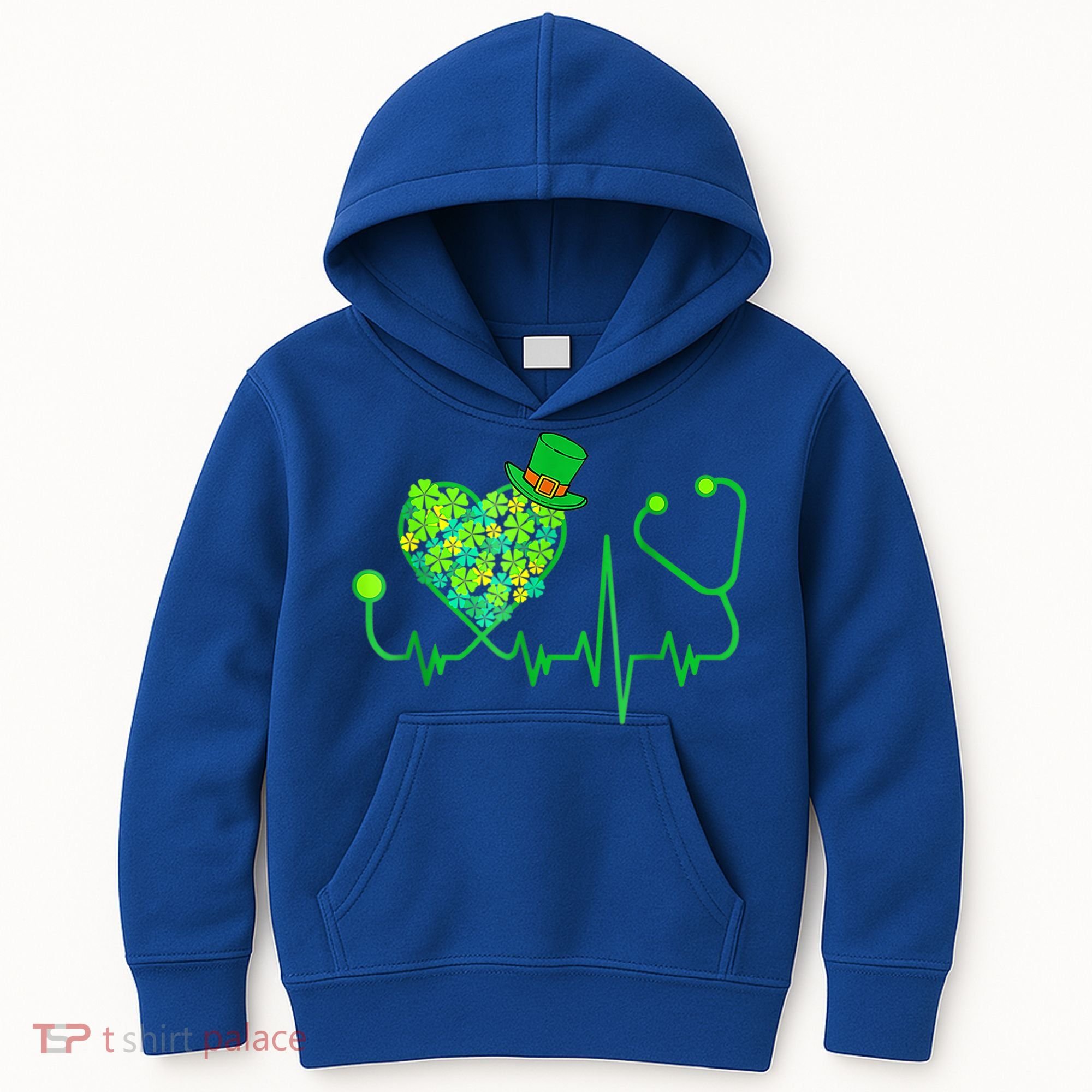 Irish Nurse Stethoscope Heartbeat Shamrock St Patricks Day Kids Hoodie