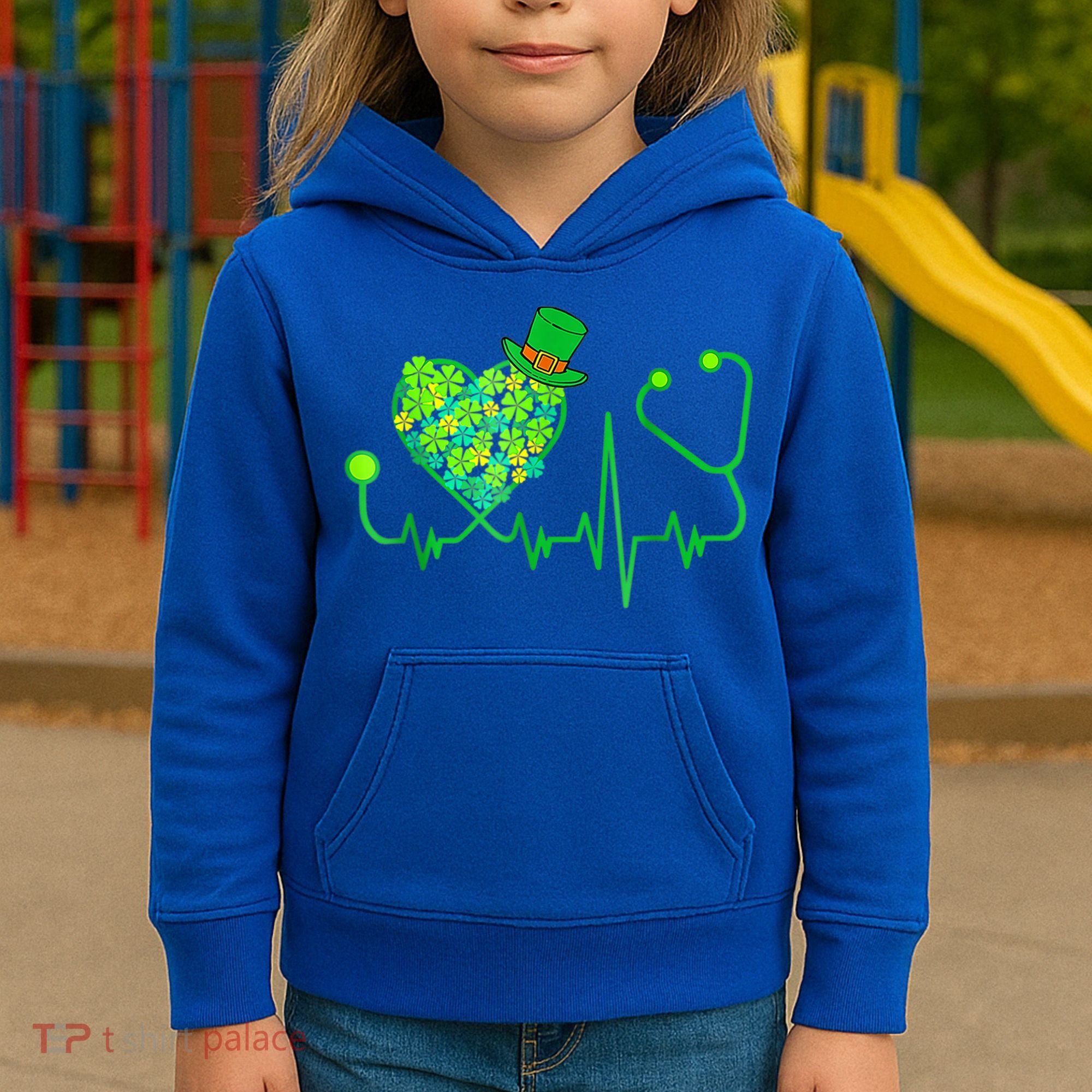 Irish Nurse Stethoscope Heartbeat Shamrock St Patricks Day Kids Hoodie