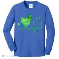 Irish Nurse Stethoscope Heartbeat Shamrock St Patricks Day Kids Long Sleeve Shirt thumb 0